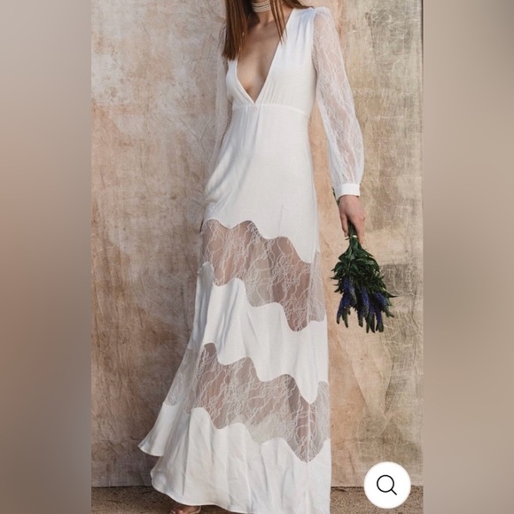Stone cold fox friar white lace v neck long sleeve maxi gown boho festival M/L - Picture 4 of 17